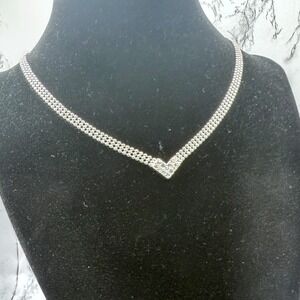 Silver‎ V Shape Rhinestone Necklace Minimalist Bridal Necklace Delicate